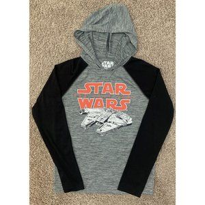 Star Wars The Last Jedi Hoodie Boy’s L Gray Black Lightweight Millennium Falcon